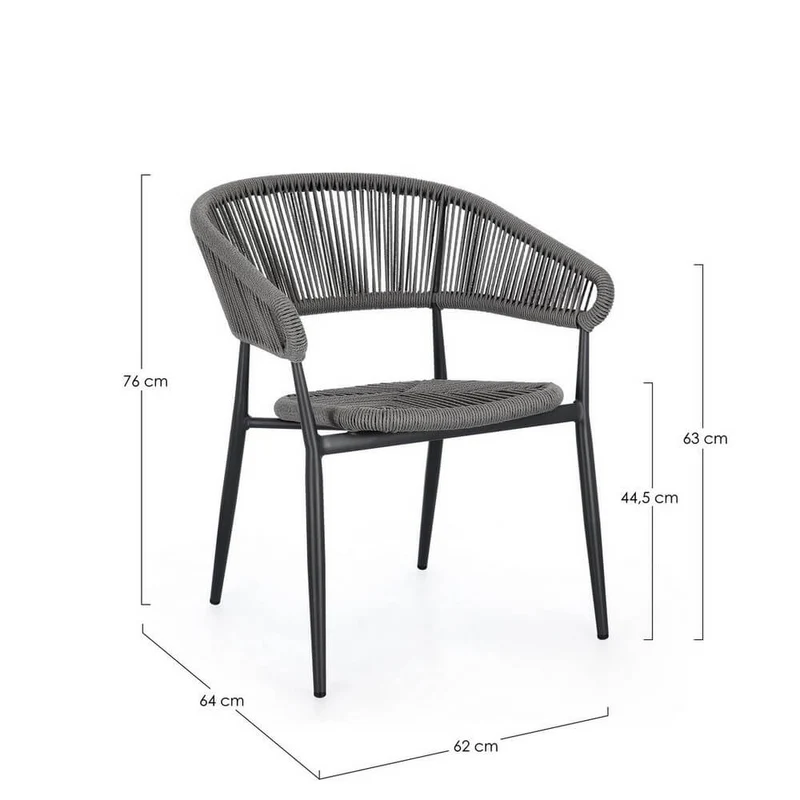 Set di 4 Sedie con Braccioli da Esterno in Alluminio e Corda Intrecciata - NAVORA