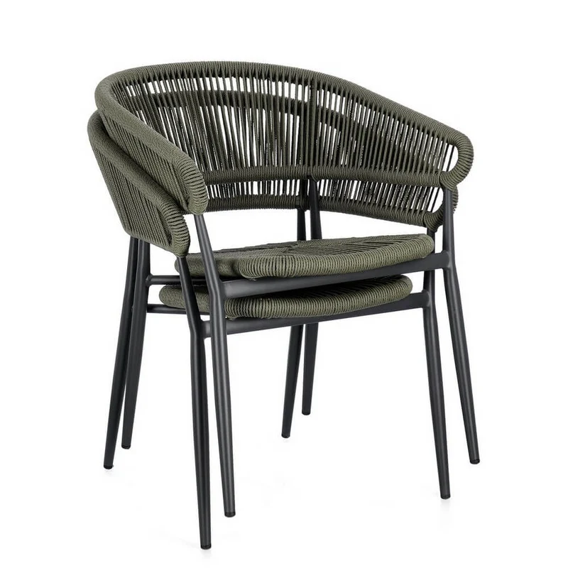 Set di 4 Sedie con Braccioli da Esterno in Alluminio e Corda Intrecciata - NAVORA