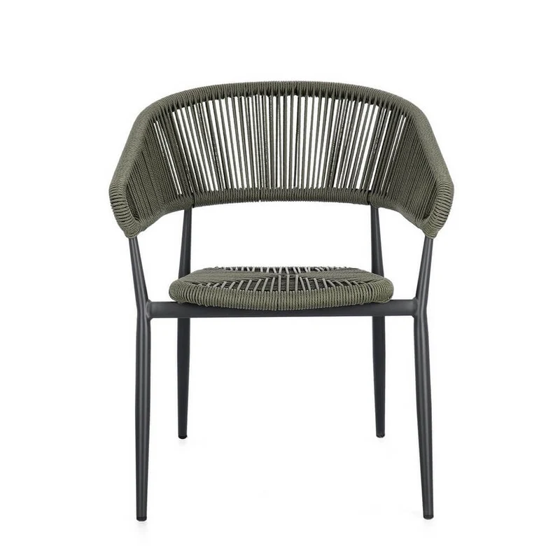 Set di 4 Sedie con Braccioli da Esterno in Alluminio e Corda Intrecciata - NAVORA