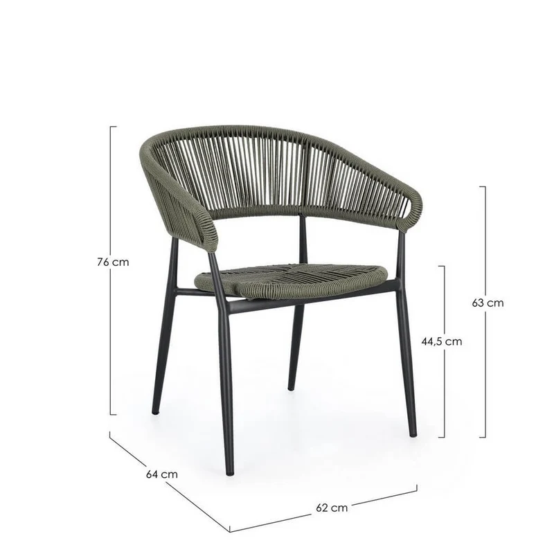 Set di 4 Sedie con Braccioli da Esterno in Alluminio e Corda Intrecciata - NAVORA