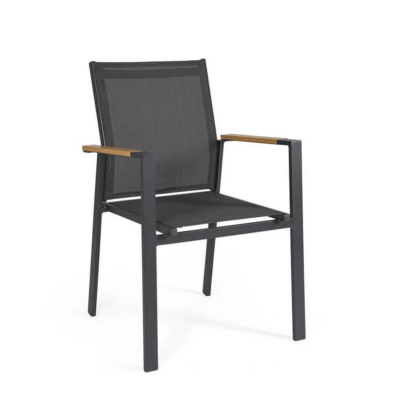 Set di 4 Sedie da Giardino con Braccioli in Alluminio e Textilene Impilabili - ISKIEL