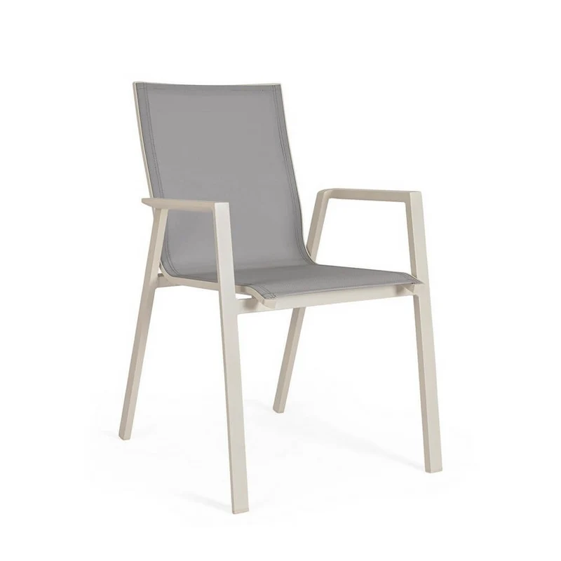 Set di 4 Sedie da Giardino con Braccioli in Alluminio e Textilene Impilabili - MEIRA