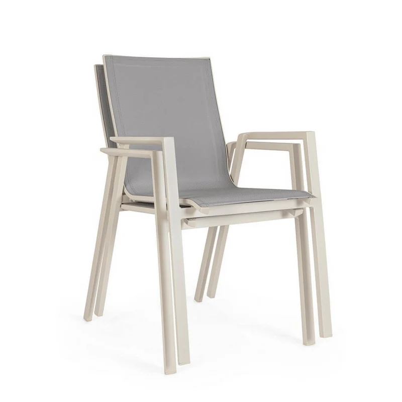 Set di 4 Sedie da Giardino con Braccioli in Alluminio e Textilene Impilabili - MEIRA