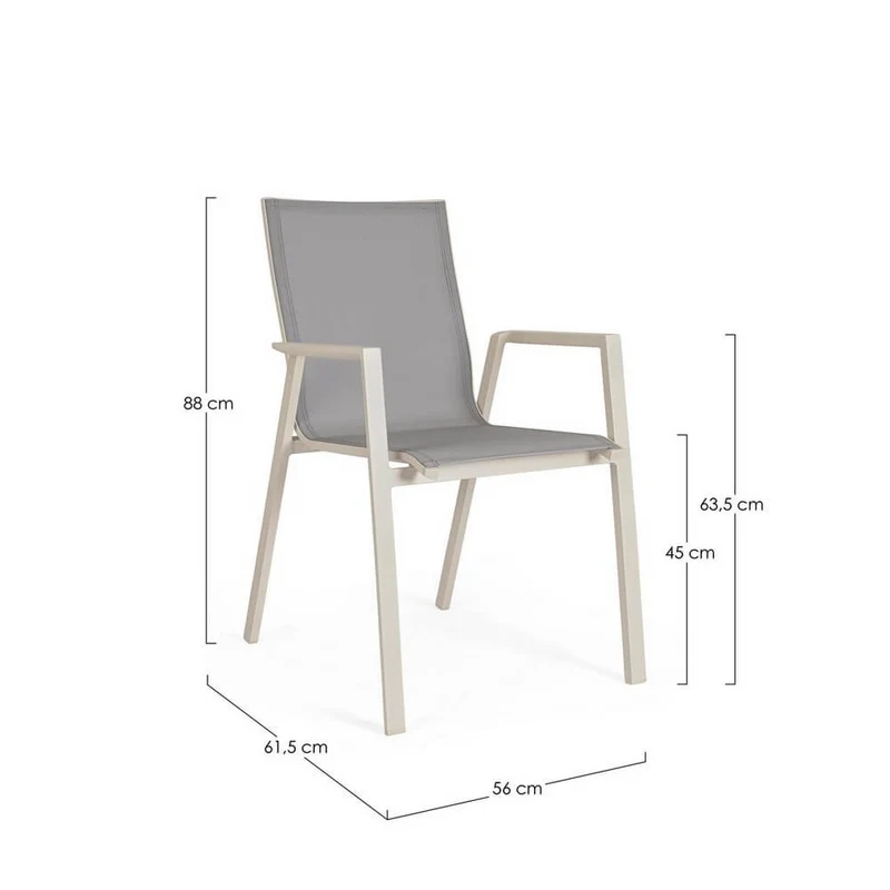 Set di 4 Sedie da Giardino con Braccioli in Alluminio e Textilene Impilabili - MEIRA