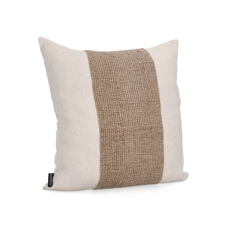 Cuscino decorativo in cotone e viscosa con fascia intrecciata 50x50 Crema - MANPUR