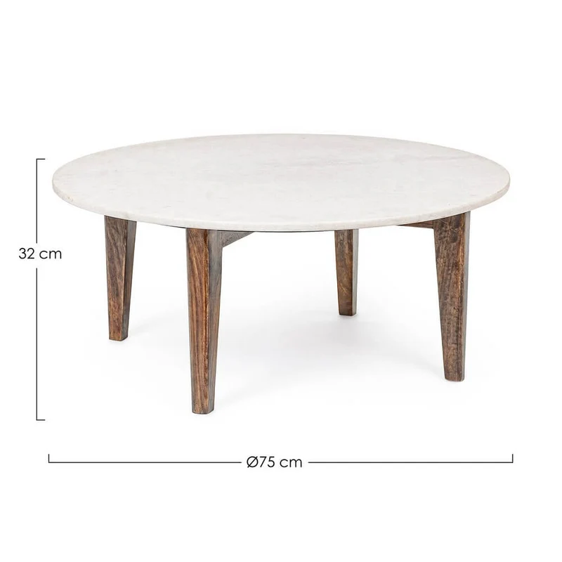 Tavolino da salotto rotondo piano in marmo e gambe legno mango - JAXON