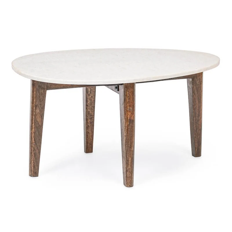 Tavolino da salotto ovale con piano in marmo e gambe in legno - JAXON