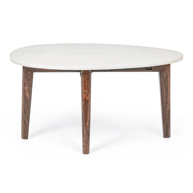 Tavolino da salotto ovale con piano in marmo e gambe in legno - JAXON