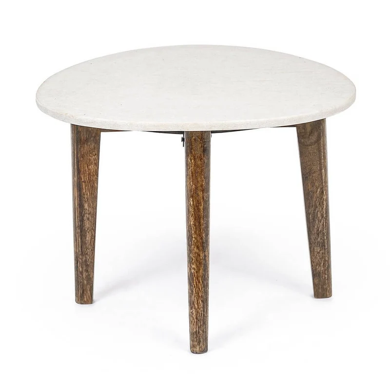 Tavolino da salotto ovale con piano in marmo e gambe in legno - JAXON