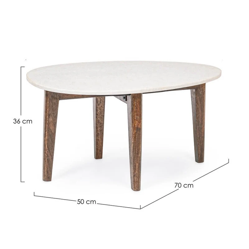 Tavolino da salotto ovale con piano in marmo e gambe in legno - JAXON