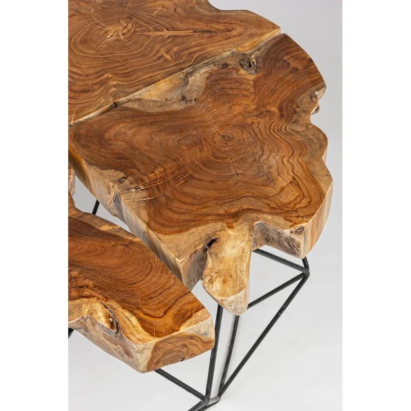 Tavolino rotondo in radica di teak con base in acciaio geometrica - IVY