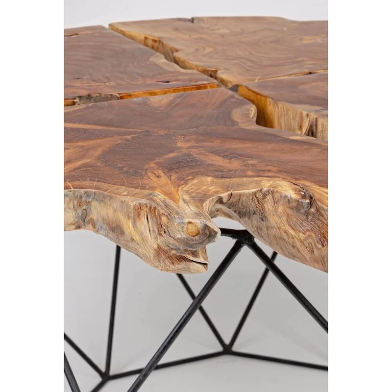 Tavolino rotondo in radica di teak con base in acciaio geometrica - IVY