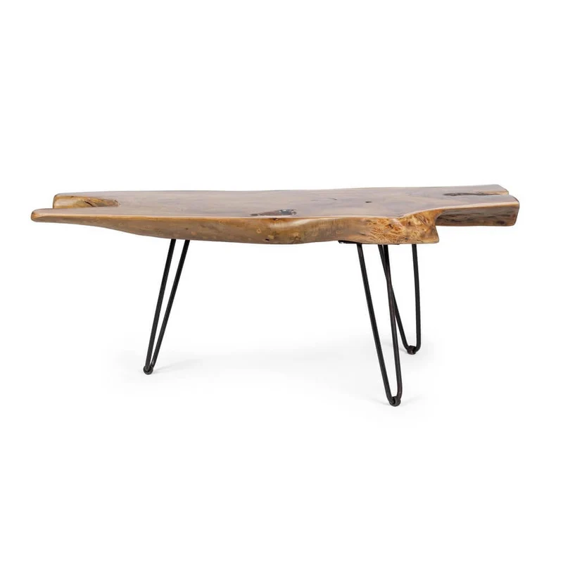 Tavolino in Radica di Teak Naturale con Gambe in Acciaio - IVY