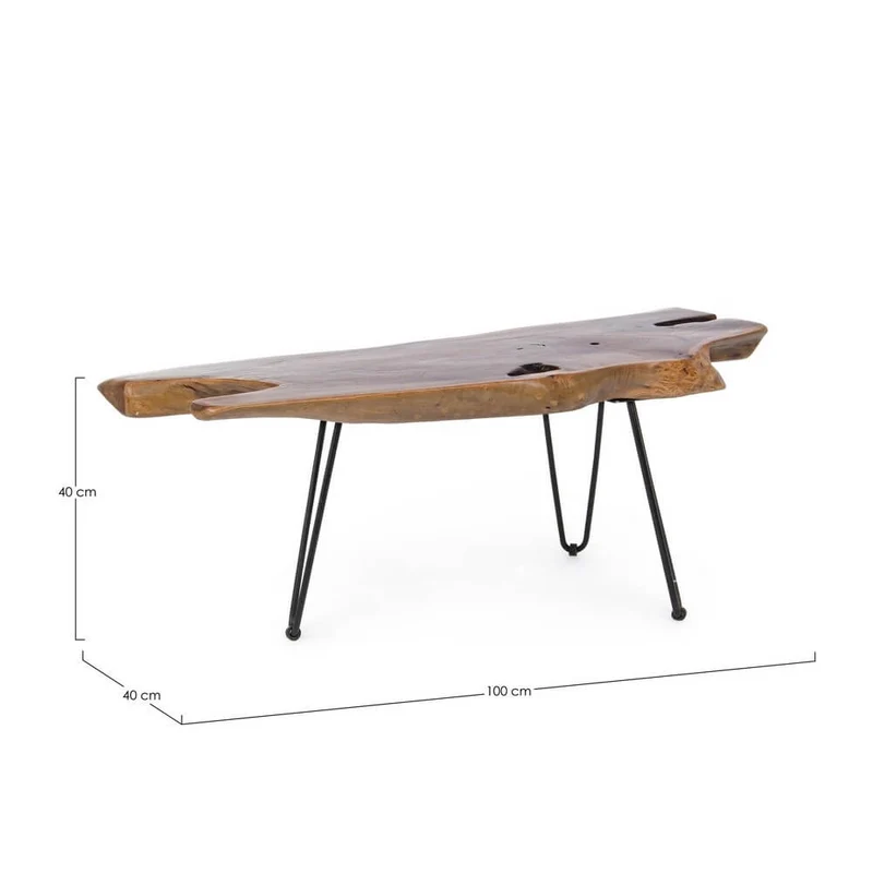 Tavolino in Radica di Teak Naturale con Gambe in Acciaio - IVY