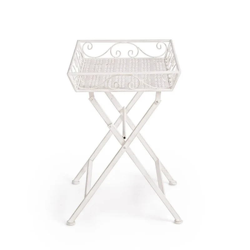 Set di 2 Tavolini Pieghevoli in Acciaio Stile Shabby Chic - IRENE