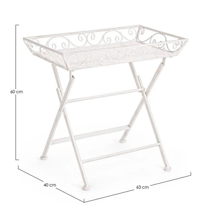 Set di 2 Tavolini Pieghevoli in Acciaio Stile Shabby Chic - IRENE