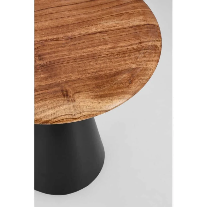 Tavolino rotondo in legno di acacia con base conica in acciaio - HYBRID