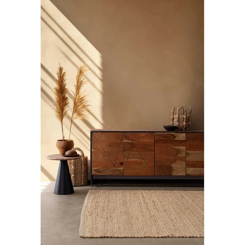 Tavolino rotondo in legno di acacia con base conica in acciaio - HYBRID