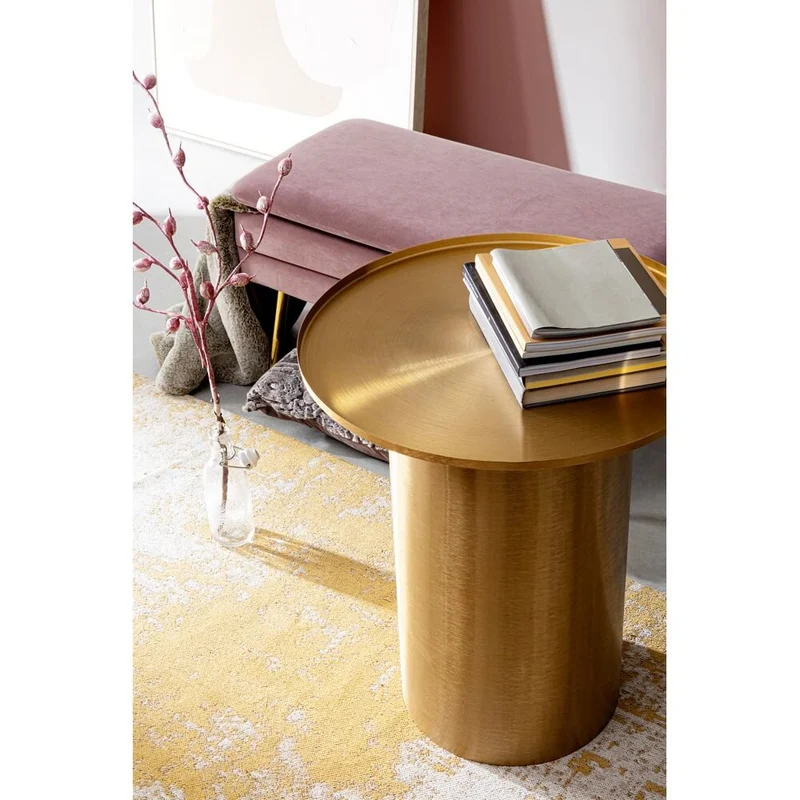 Tavolino rotondo in acciaio finitura ottone base cilindrica - HISPER