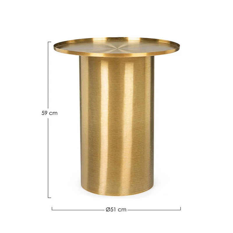 Tavolino rotondo in acciaio finitura ottone base cilindrica - HISPER