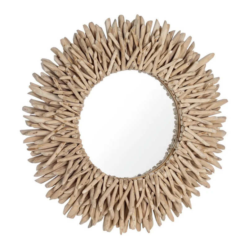 Specchio Rotondo con Cornice in Rami di Teak Naturale 80 cm - KAI