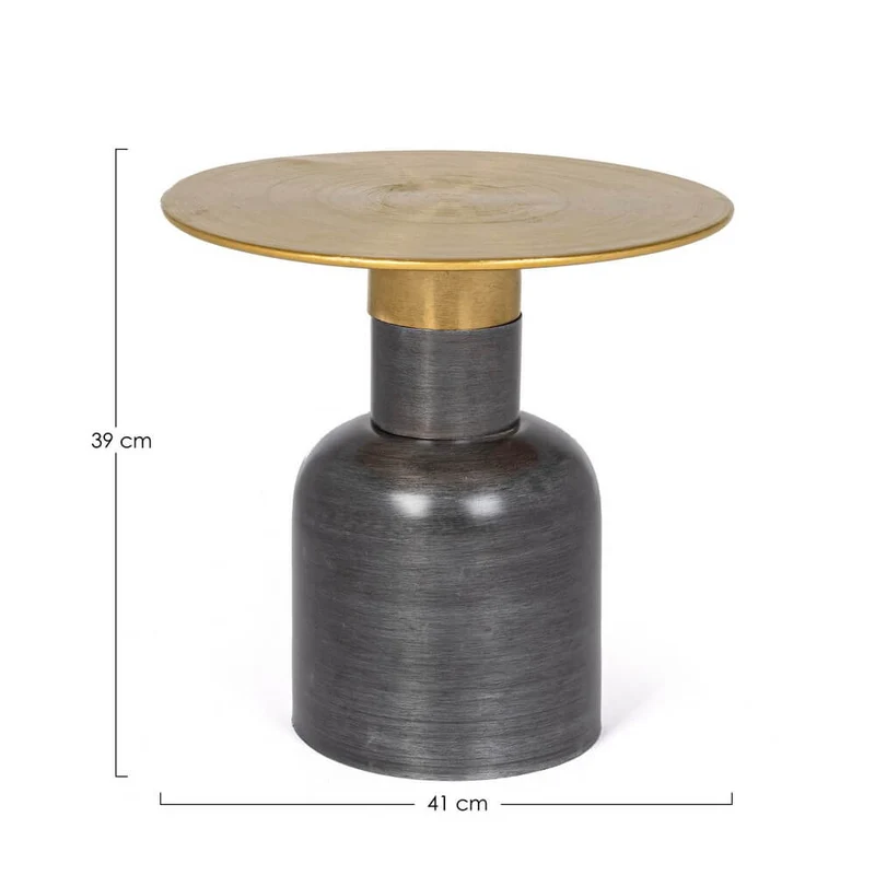 Tavolino rotondo in acciaio con finitura ottonata base a campana - HARMONY