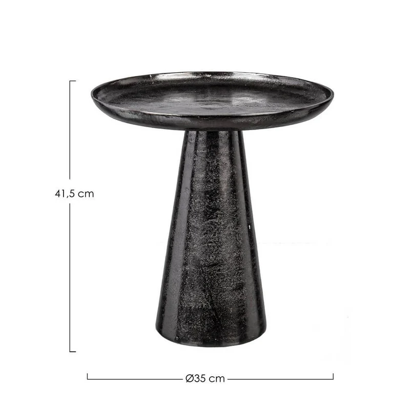 Tavolino rotondo in alluminio finitura nichel scuro con base conica - FUSION