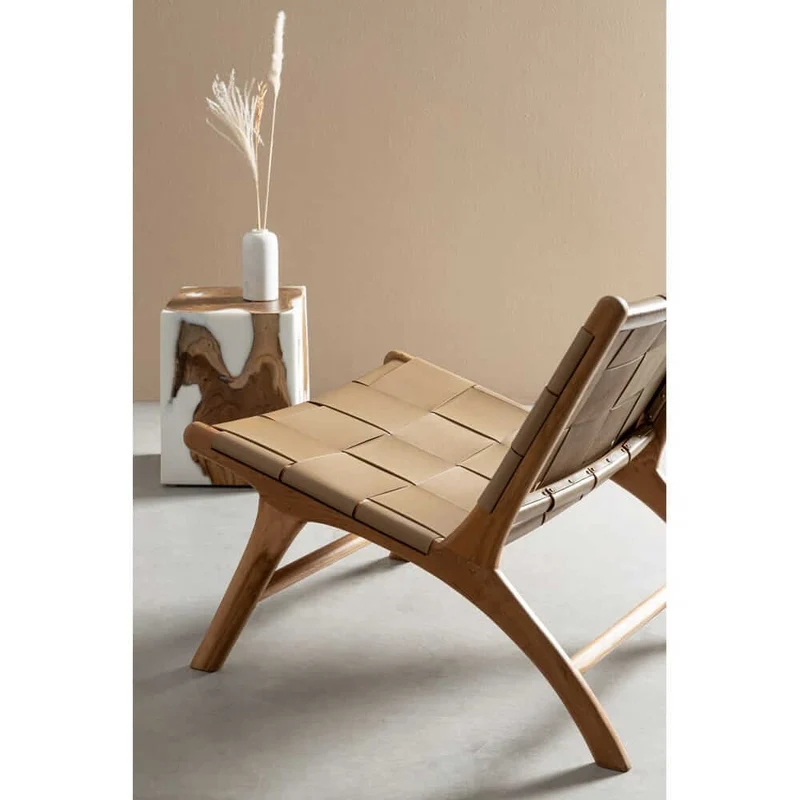 Tavolino in Radica di Teak e Resina Bianca Effetto Organico - FROSTY
