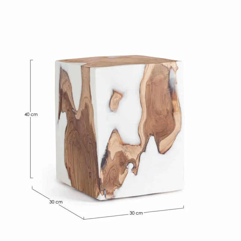 Tavolino in Radica di Teak e Resina Bianca Effetto Organico - FROSTY