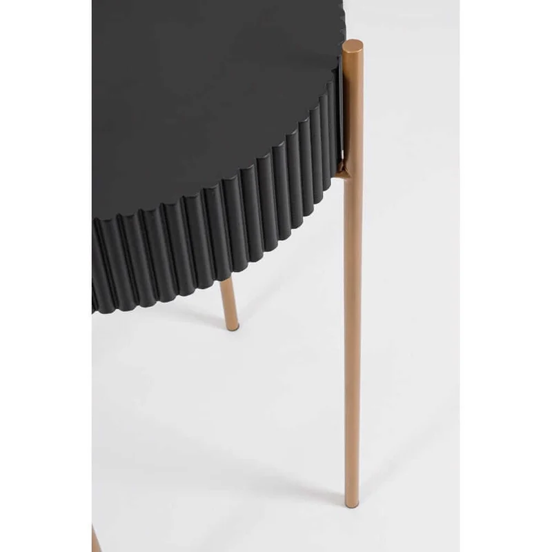 Tavolino rotondo piano MDF nero con gambe in acciaio dorato - FREYA