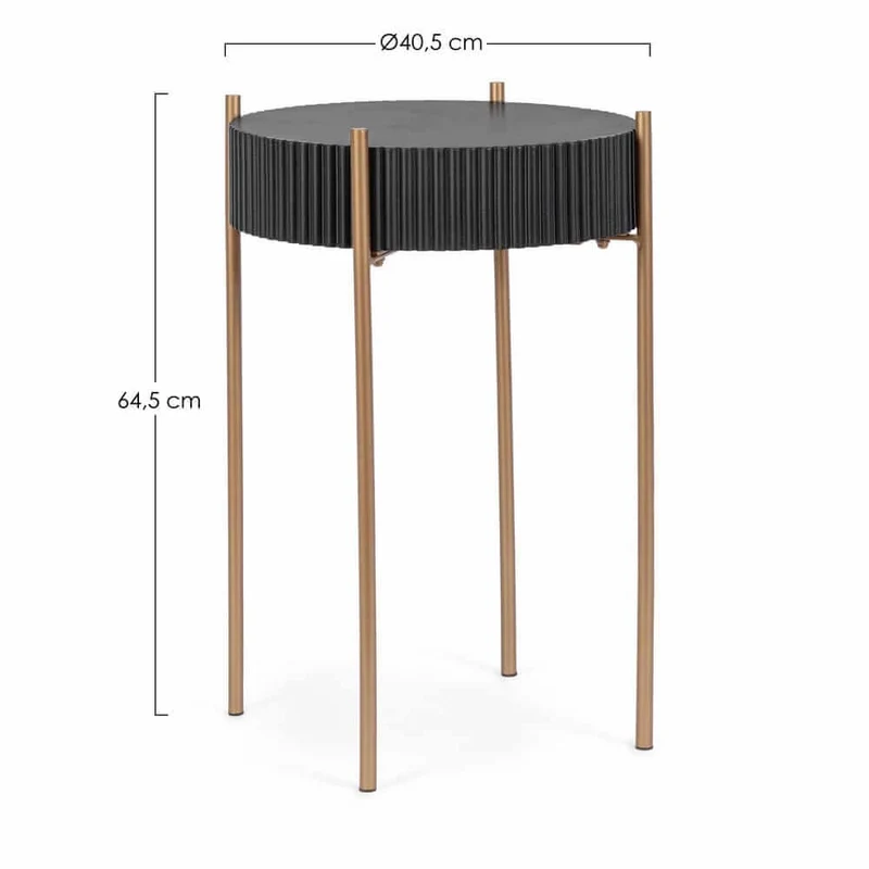 Tavolino rotondo piano MDF nero con gambe in acciaio dorato - FREYA