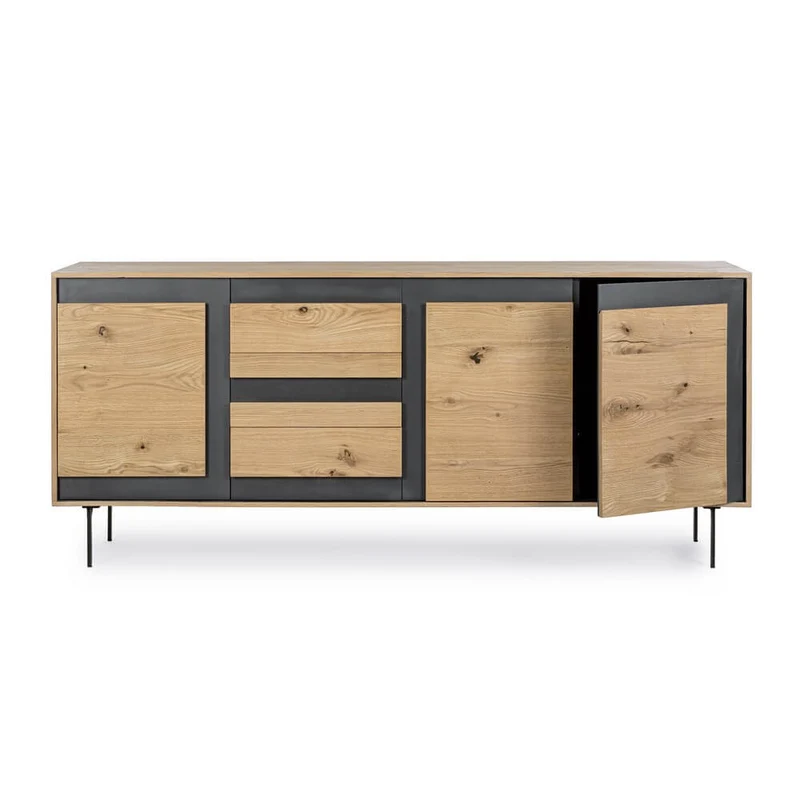 Credenza in Rovere con 3 Ante 3 Cassetti e Gambe in Acciaio - WHITECAFÉ