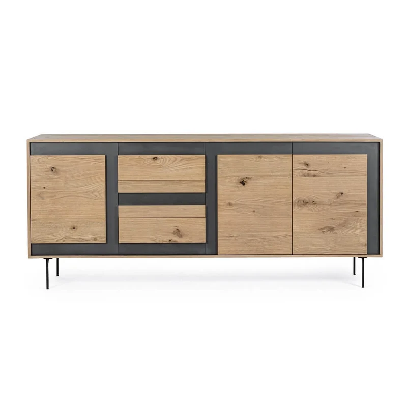 Credenza in Rovere con 3 Ante 3 Cassetti e Gambe in Acciaio - WHITECAFÉ