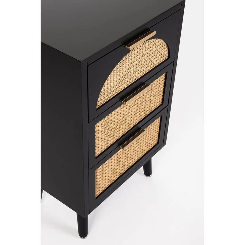 Cassettiera 3 Cassetti in MDF con Inserti in Rattan e Gambe in Legno - JOSIE