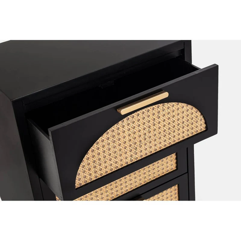Cassettiera 3 Cassetti in MDF con Inserti in Rattan e Gambe in Legno - JOSIE