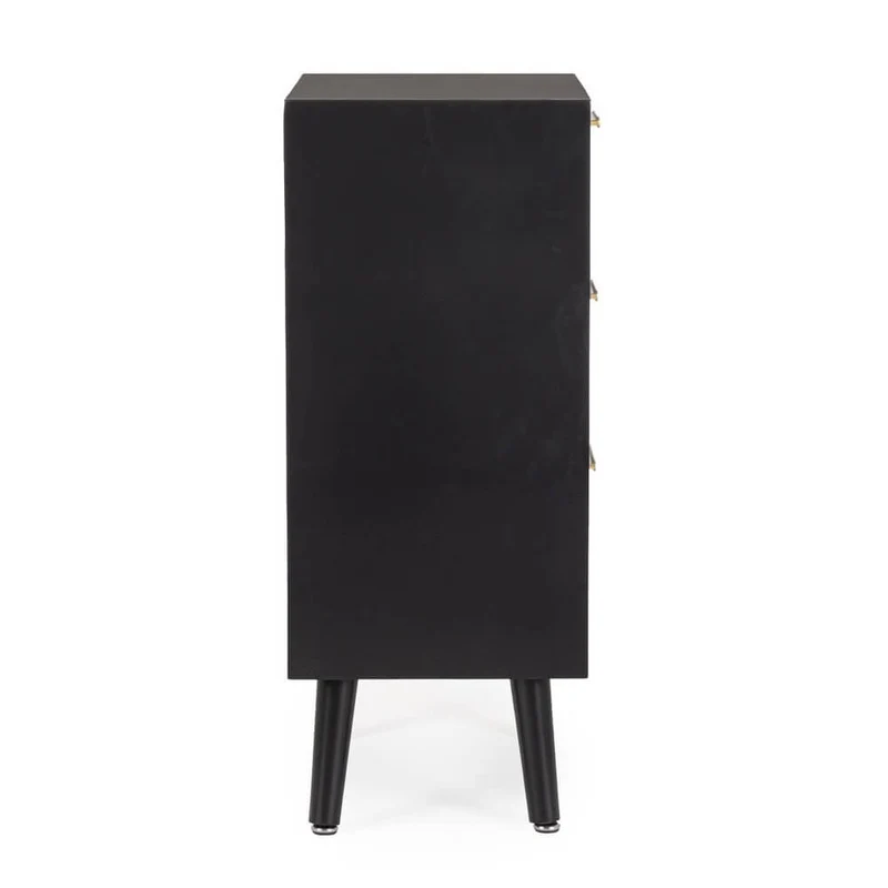 Cassettiera 3 Cassetti in MDF con Inserti in Rattan e Gambe in Legno - JOSIE