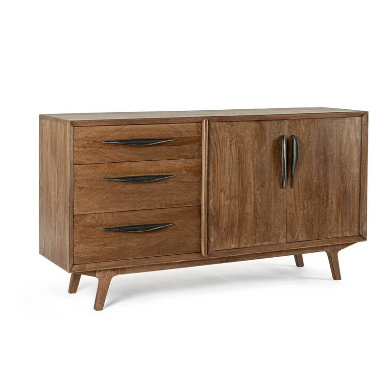 Credenza in Legno di Mango con 2 Ante e 3 Cassetti Stile Vintage - WESLEY