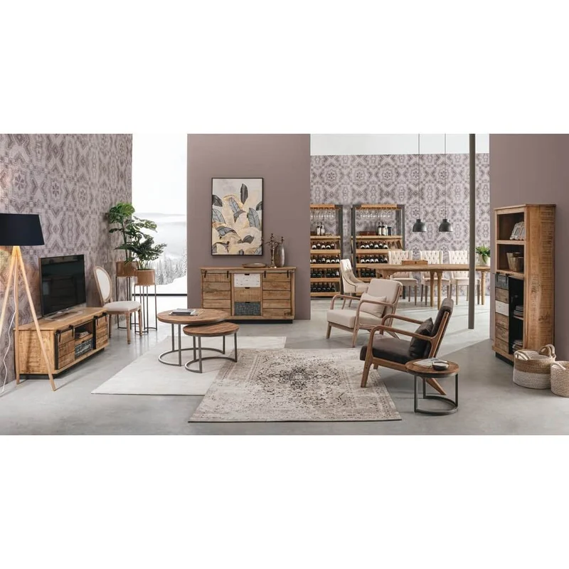 Credenza in Legno di Mango 2 Ante Scorrevoli e 3 Cassetti Stile Industriale - THEODORE