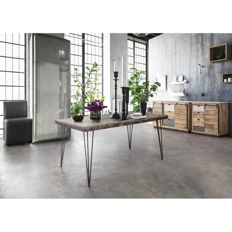 Credenza in Legno di Mango 2 Ante Scorrevoli e 3 Cassetti Stile Industriale - THEODORE