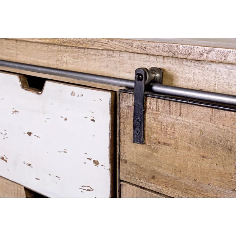 Credenza in Legno di Mango 2 Ante Scorrevoli e 3 Cassetti Stile Industriale - THEODORE