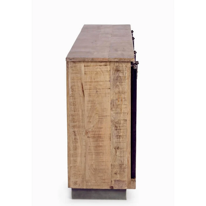 Credenza in Legno di Mango 2 Ante Scorrevoli e 3 Cassetti Stile Industriale - THEODORE