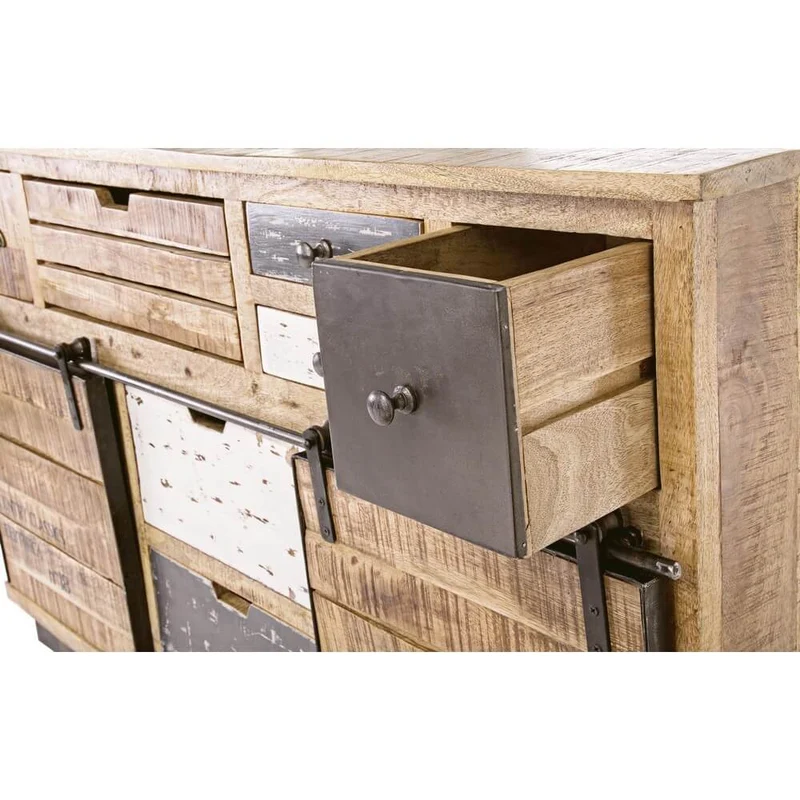 Credenza in Legno di Mango con 2 Ante e 7 Cassetti Stile Industrial Vintage - THEODORE