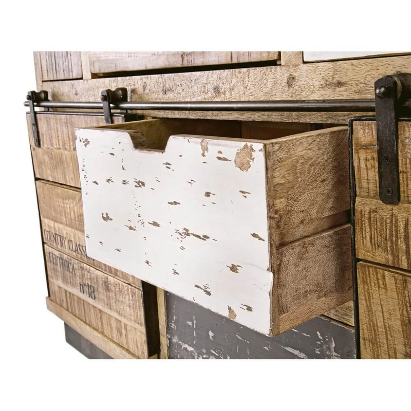 Credenza in Legno di Mango con 2 Ante e 7 Cassetti Stile Industrial Vintage - THEODORE