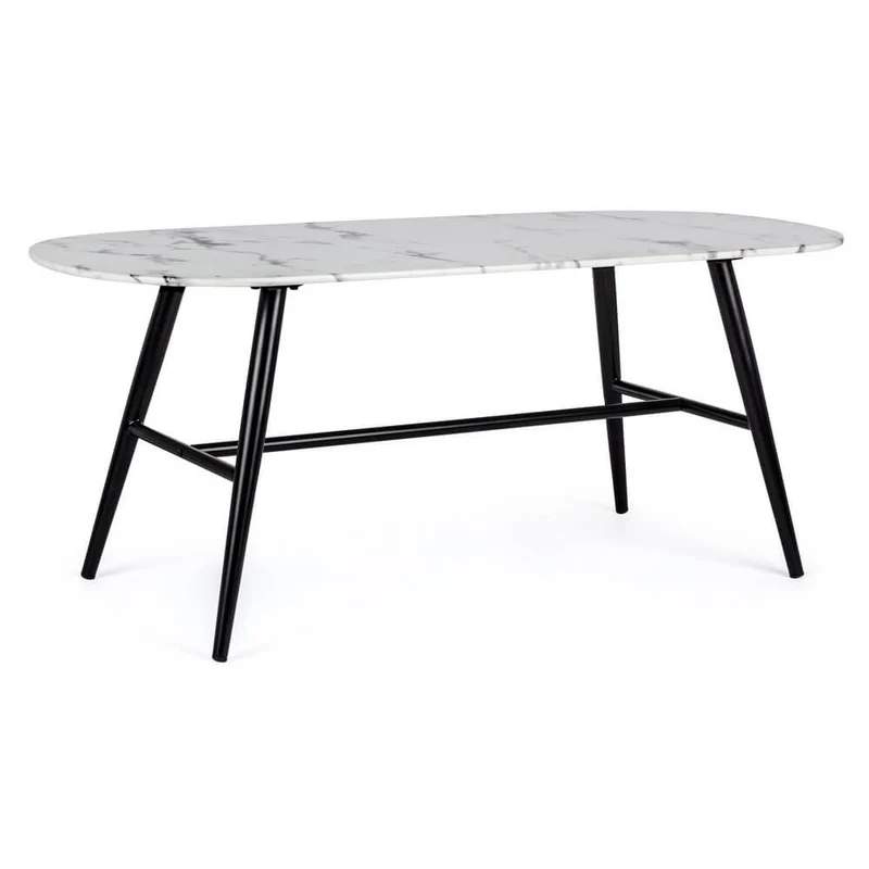 Tavolino Ovale Piano Effetto Marmo con Gambe in Acciaio - FREYA