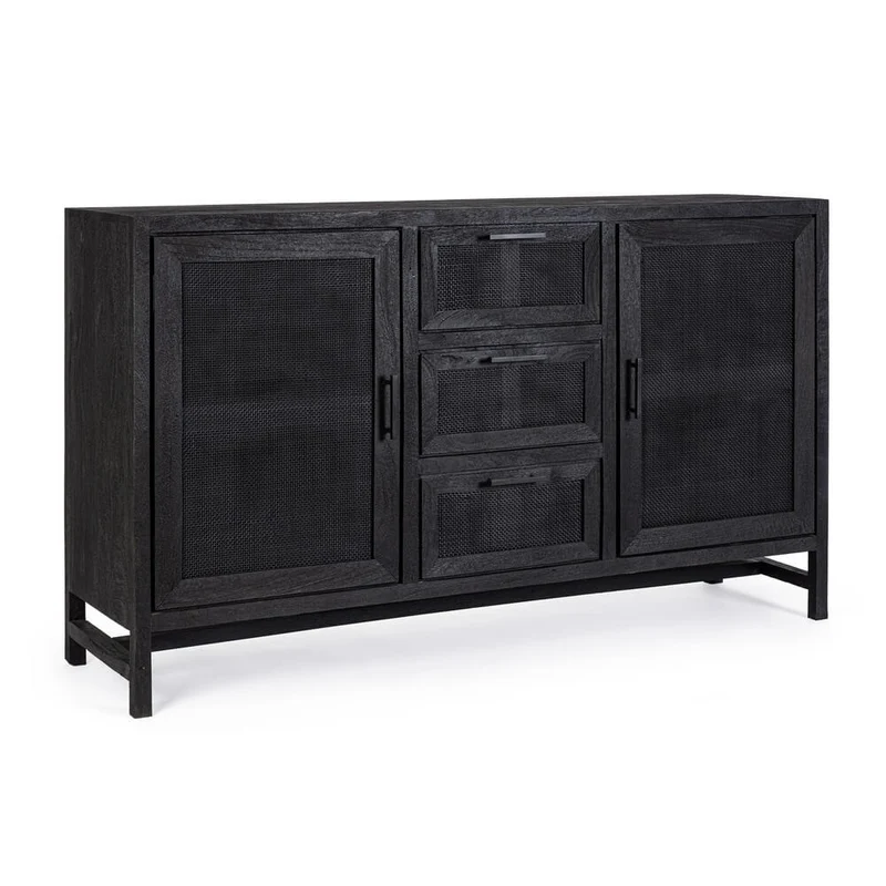 Credenza in Legno di Mango con Ante in Rattan e 3 Cassetti - STANLEY