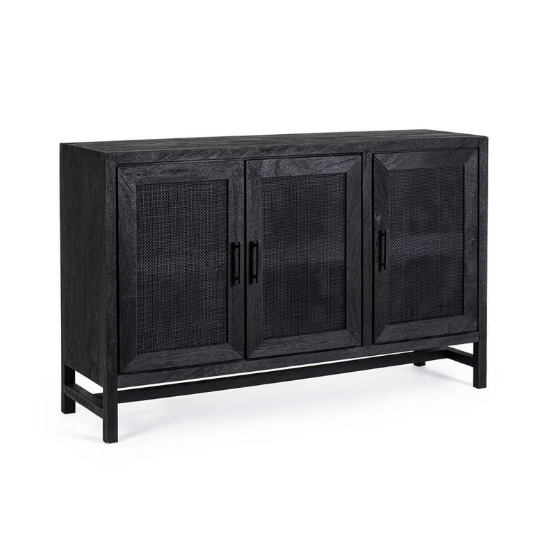 Credenza 3 Ante in Legno di Mango con Inserti in Rattan - STANLEY