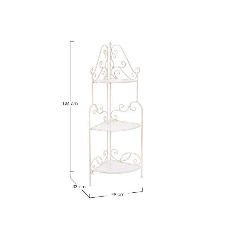 Angoliera in Ferro Battuto Bianco Pieghevole 3 Piani Shabby - IRENE