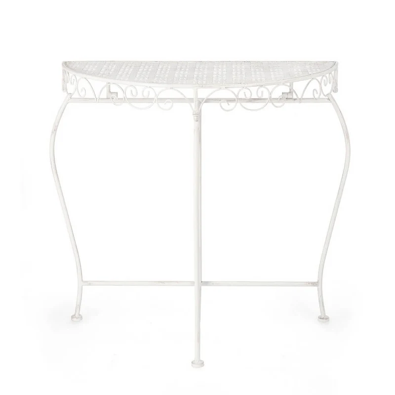 Set di 2 consolle mezzaluna in acciaio stile romantico bianco - IRENE