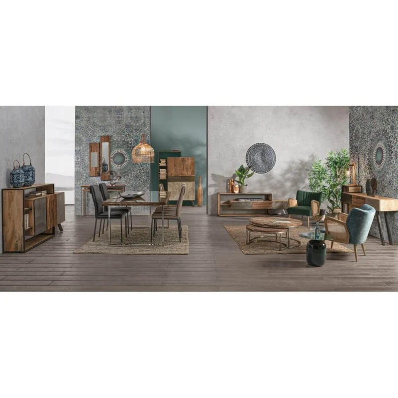 Set 2 Tavolini Rotondi Bassi in Legno Riciclato e Acciaio - ELLIOTT