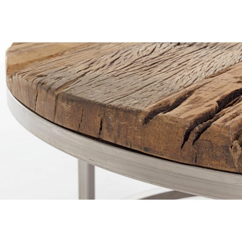 Set 2 Tavolini Rotondi Bassi in Legno Riciclato e Acciaio - ELLIOTT